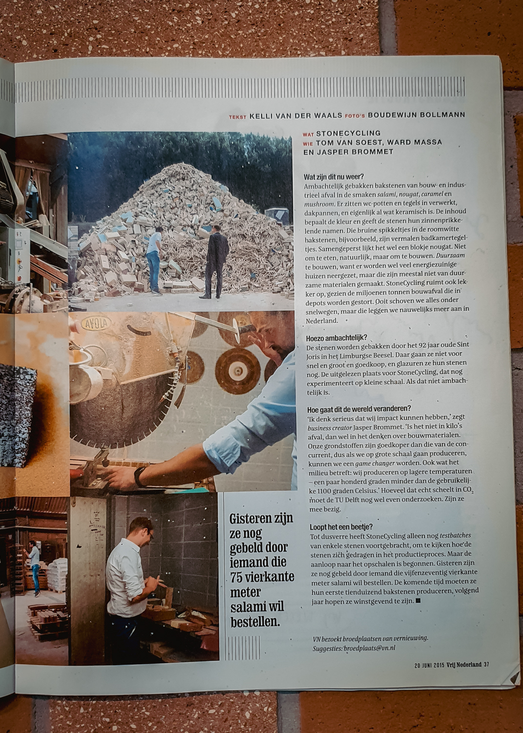 Vrij Nederland - StoneCycling Featured as Incubator of Innovation