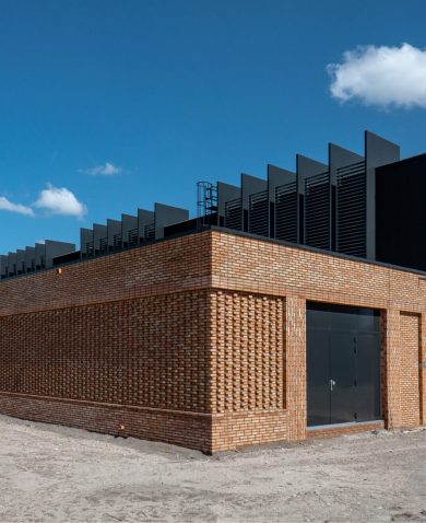 Substation in Orange Brick from Waste at Amsterdam IJburg || StoneCycling
