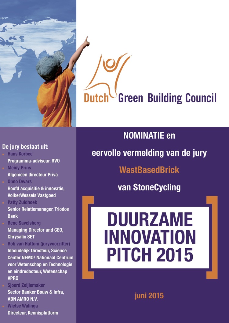 Honourable Mention for Sustainable Innovation Pitch Dutch Green Building Council || StoneCycling