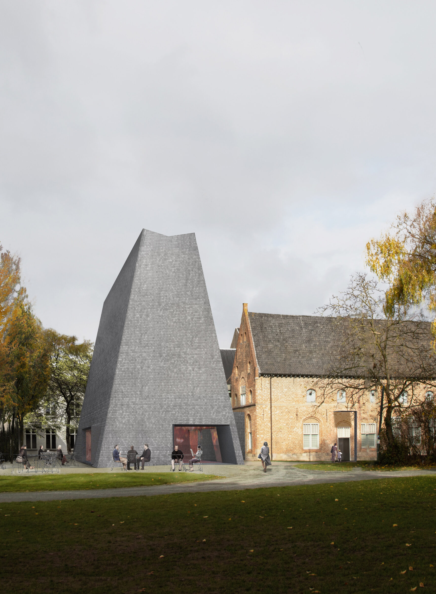 In aanbouw - Op maat gemaakte bakstenen gevel bij ABBY Kortrijk, België