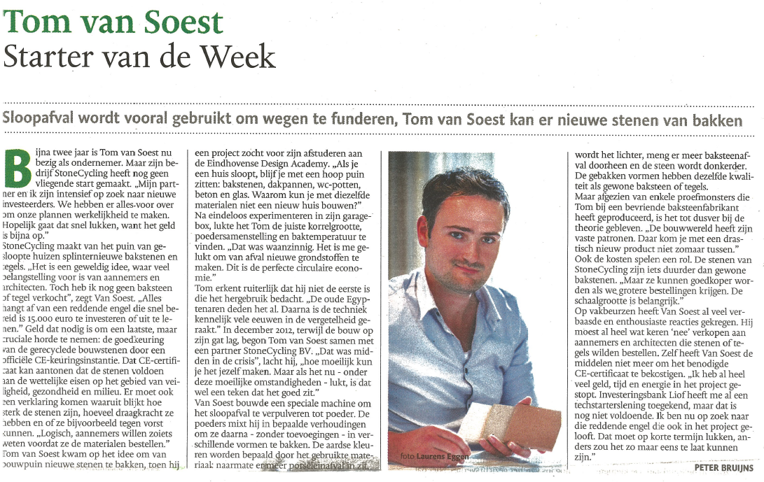 StoneCycling Founder Tom van Soest in De Limburger Newspaper