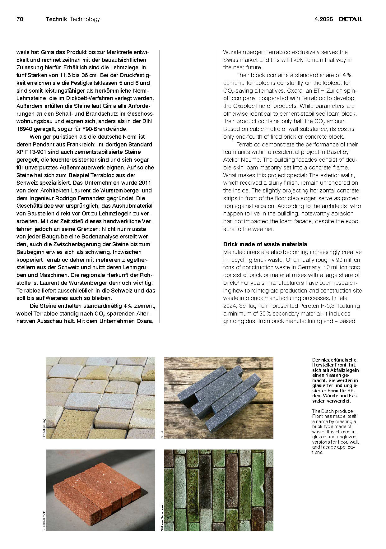 WasteBasedBricks in DETAIL Magazine: “New Directions in Brick Construction” | FRONT Materials