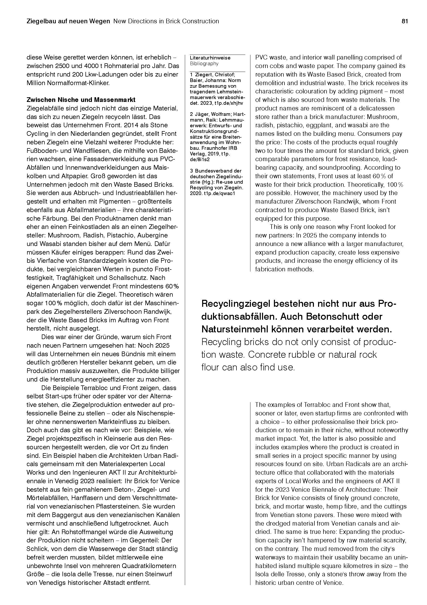 WasteBasedBricks in DETAIL Magazine: “New Directions in Brick Construction” | FRONT Materials